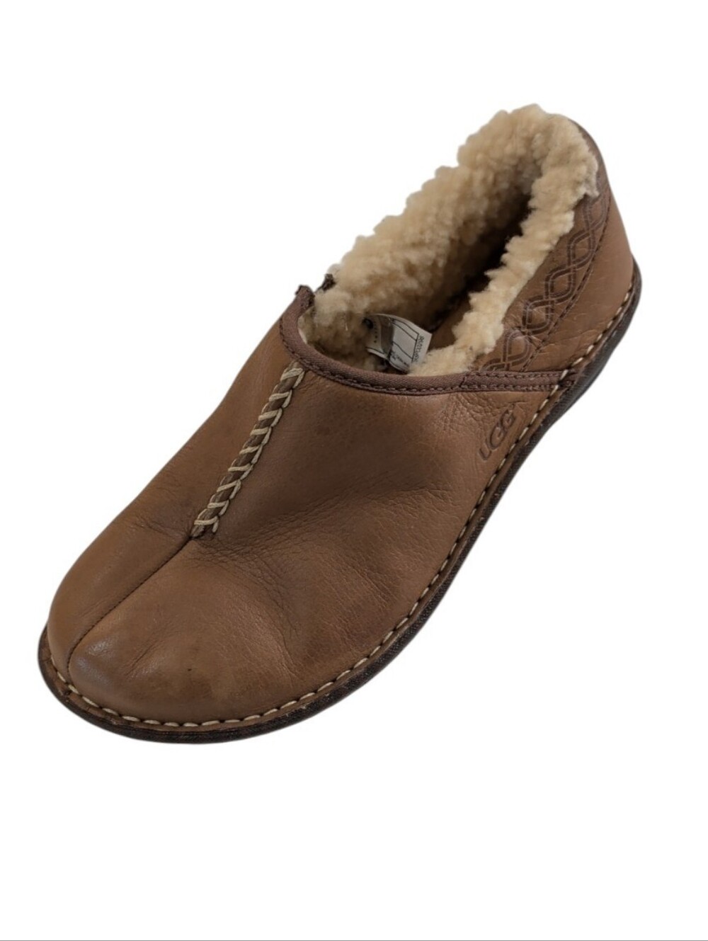 UGG, Bettey, Brown Leather With Shearling Lining Slipper/Clog. Size 8